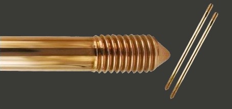 Unitech copperbond earth rod threaded tip close-up with two earth rods