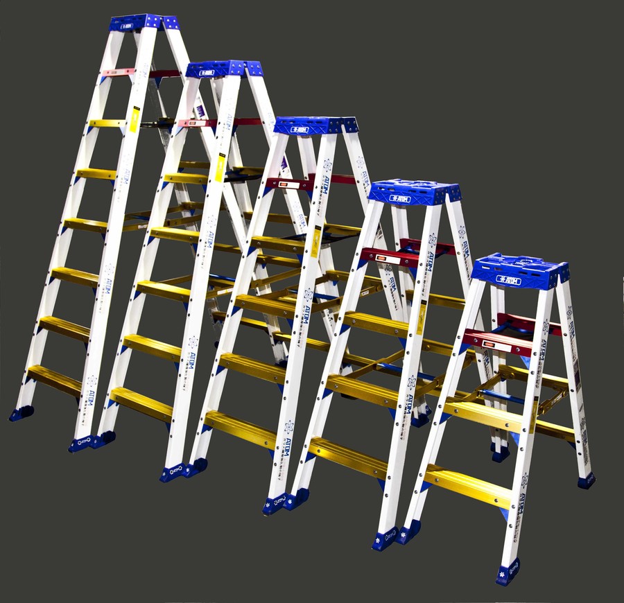 Unitech ATOM fibre glass step ladders in five sizes