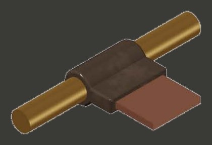 Uni-Weld mould joint BR5 — earth rod welded across the edge of a busbar
