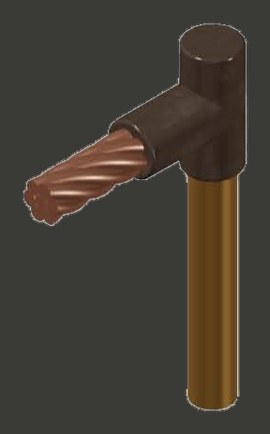 Uni-Weld mould joint CR1 — cable end welded to the top of an earth rod