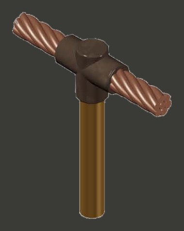 Uni-Weld mould joint CR2 — cable welded through across the top of an earth rod