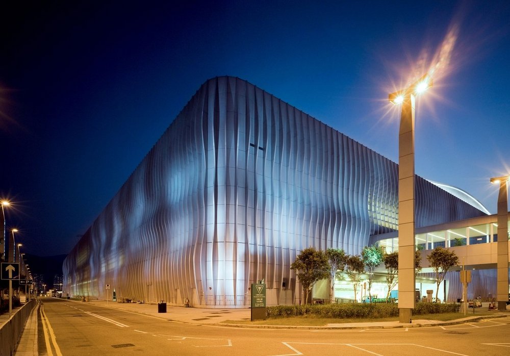 Hong Kong International Airport Terminal 2 building at dusk