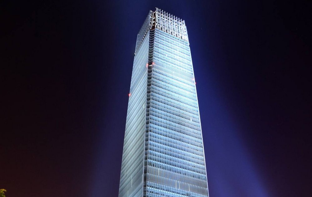 China World Tower skyscraper at night, Beijing